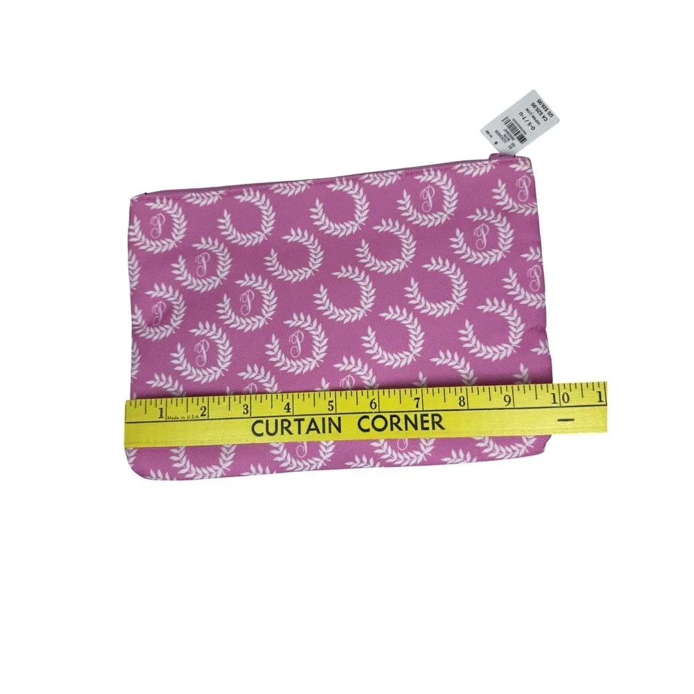 NWT VS Pink Cosmetic Pouch Bag Pink White Laurel Monogram Zipper Clutch